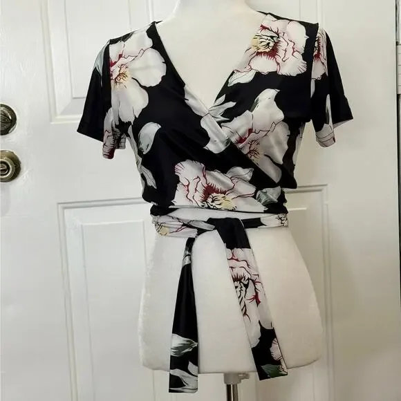 Women’s Small long wrap skirt with cropped crisscross wrap and tie top tropical - Picture 5 of 10